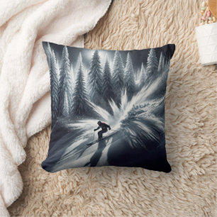 Downhill Skier In the Moonlight Throw Pillow