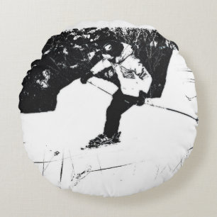 Downhill Skier - Let's Ski!  Round Pillow