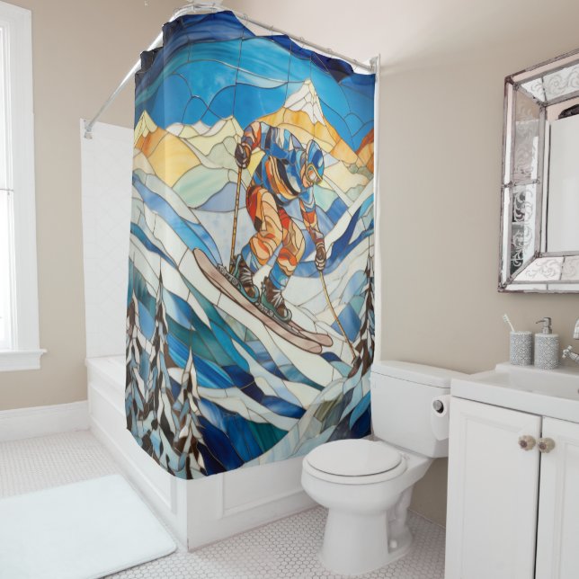 Downhill Skier Shower Curtain (In Situ)