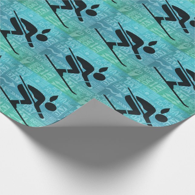 Downhill Skier Silhouette with Turquoise Blue Wrapping Paper (Corner)