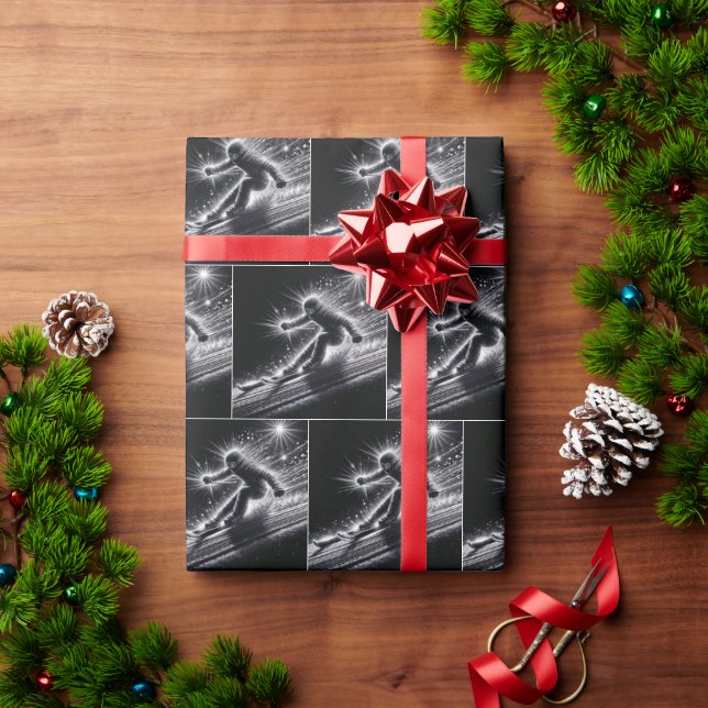 Downhill Skier With Light Trails Wrapping Paper (Holiday Gift)