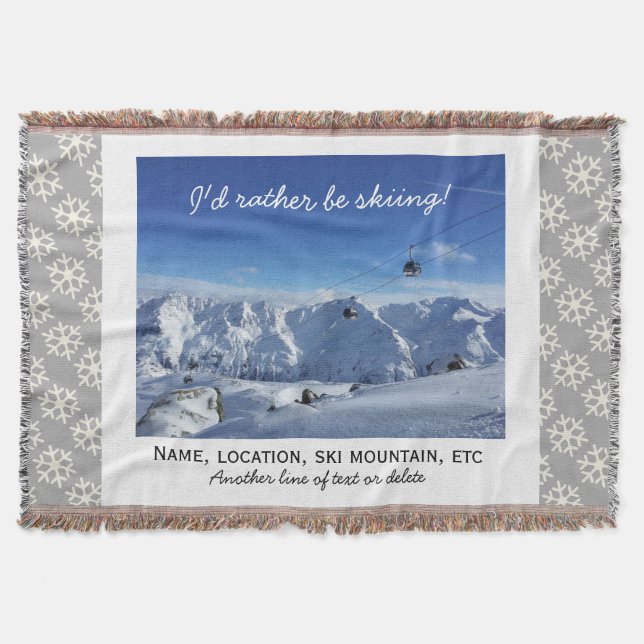 Downhill Skiing Custom Ski Photo Snowflake Cozy Throw Blanket (Front)