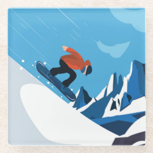 Downhill Skiing Fun in the Winter Glass Coaster