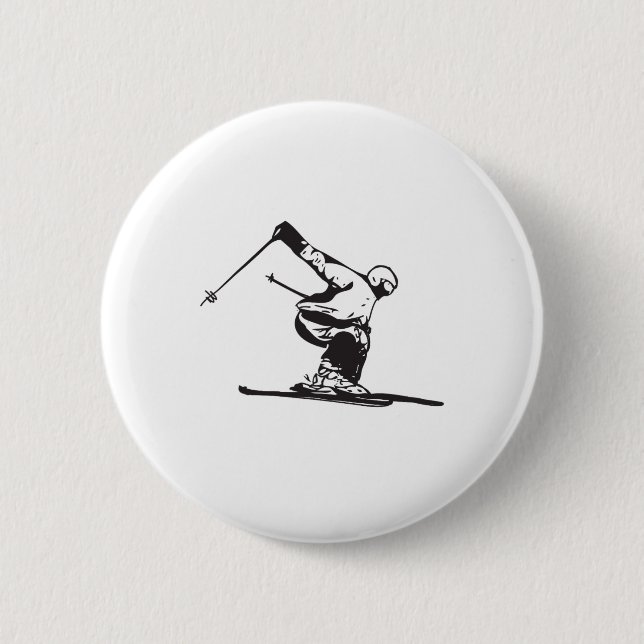 Downhill Skiing Skier  2 Inch Round Button (Front)