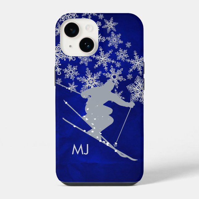 Downhill Snow Ski Blue Monogram iPhone Case (Back)