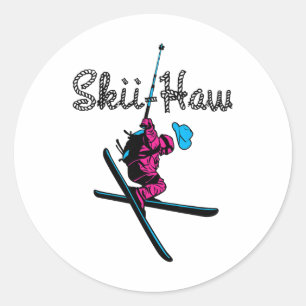 Downhill Snow Skiing Ski Haw Winter Sports Cowboy Classic Round Sticker