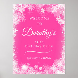 Downloadable 40th Birthday Snowflake Pink Welcome Poster
