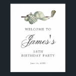 DOWNLOADABLE Golf 18th Birthday Party Welcome Poster<br><div class="desc">Welcome your guests with this elegant foam board sign. The top of is decorated with golf accessories - a golf club, golf ball, hat and gloves. The watercolor design creates a traditional and classic aesthetic. Perfect for a birthday bash at the club or a backyard BBQ. All of the text...</div>