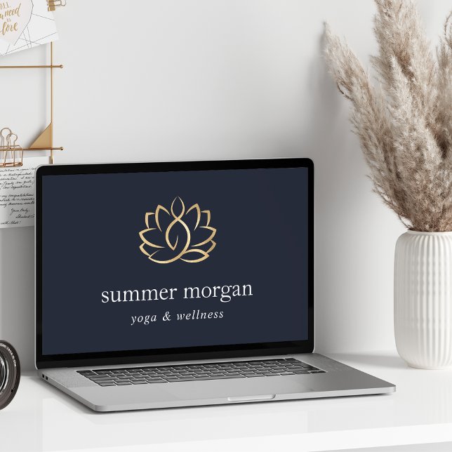 DOWNLOADABLE Navy & Gold Lotus Logo Business Sign (Creator Uploaded)