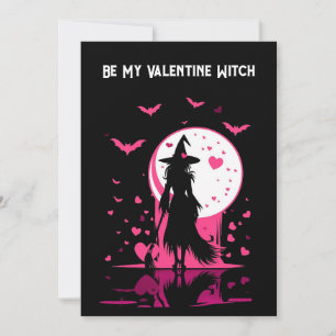 Downloadable, pink magical witch Valentine’s Day  Holiday Card