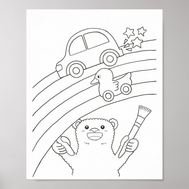Downloadable Polar Bear Rainbow Colouring Page  Poster (Front)