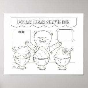 Downloadable Polar Bear Shave Ice kids Colouring Poster