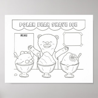Downloadable Polar Bear Shave Ice kids Colouring Poster