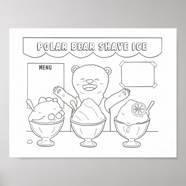 Downloadable Polar Bear Shave Ice kids Colouring Poster (Front)