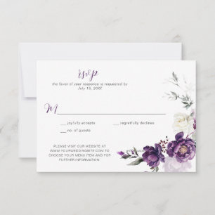 Downloadable Purple Peonies Floral Wedding RSVP Invitation