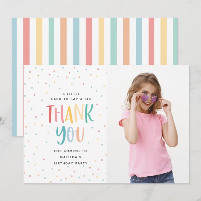 downloadable Rainbow fun photo colourful thank you Invitation (Front/Back)