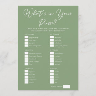Downloadable Sage Green Purse Bridal Shower Game Card