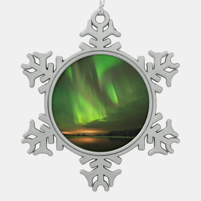 Downstream Aurora Snowflake Pewter Christmas Ornament (Front)