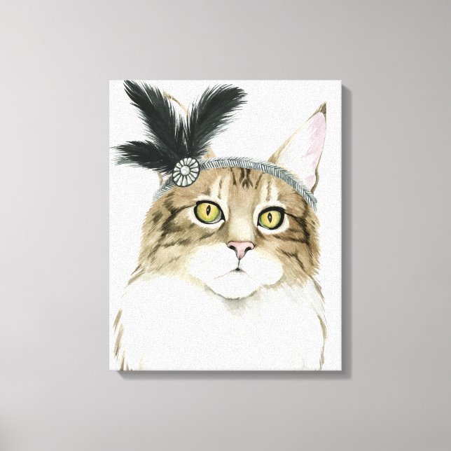 Downton Cat | Adorned With Feathers Canvas Print (Front)