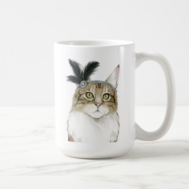 Downton Cat | Adorned With Feathers Coffee Mug (Right)