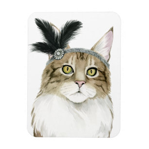 Downton Cat Adorned With Feathers Magnet