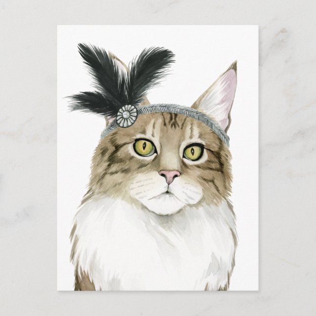 Downton Cat | Adorned With Feathers Postcard (Front)