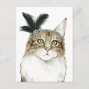 Downton Cat   Adorned With Feathers Postcard