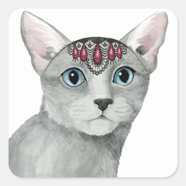 Downton Cat | Bejeweled Square Sticker (Front)