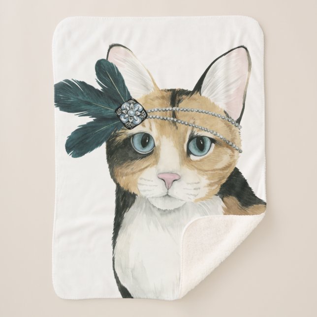 Downton Cat | Bejeweled With Feathers Sherpa Blanket (Front)