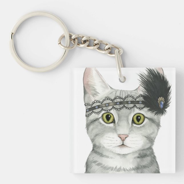 Downton Cat | Bejeweled With Lace Keychain (Front)