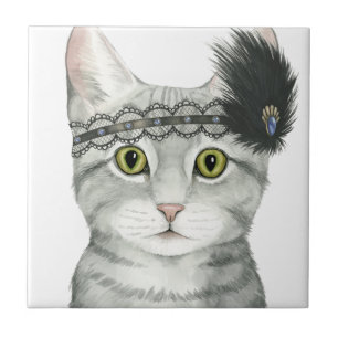 Downton Cat   Bejeweled With Lace Tile