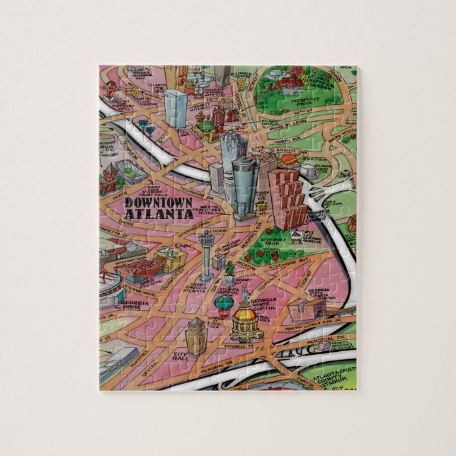 Downtown Atlanta Georgia Cartoon Map Jigsaw Puzzle (Vertical)
