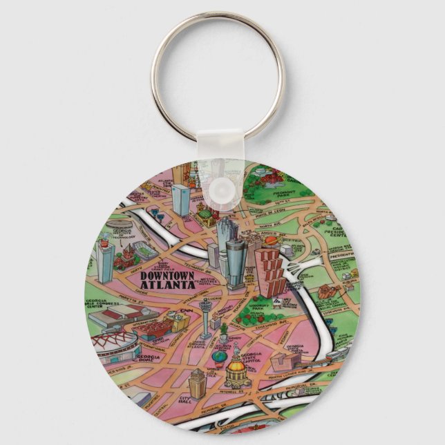 Downtown Atlanta Georgia Cartoon Map Keychain (Front)