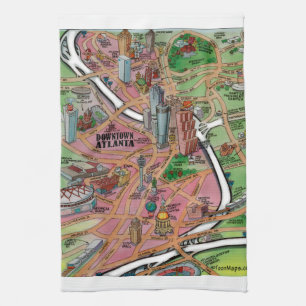 Downtown Atlanta Georgia Cartoon Map Kitchen Towel