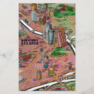 Downtown Atlanta Georgia Cartoon Map Stationery