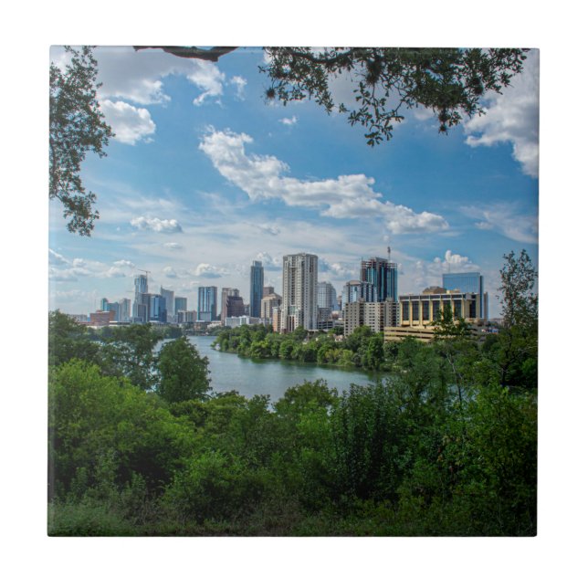 Downtown Austin Skyline from Norwood- Austin Texas Tile (Front)