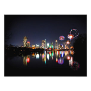 Downtown Austin Texas Night Skyline Fireworks Photo Print