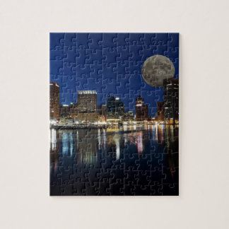 Downtown Baltimore Maryland Dusk Skyline Moon Jigsaw Puzzle