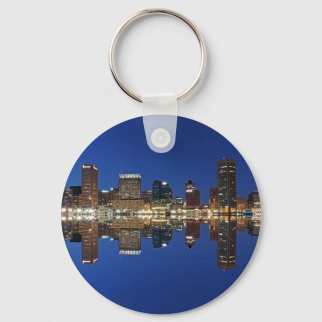 Downtown Baltimore Maryland Dusk Skyline Reflectio Keychain (Front)
