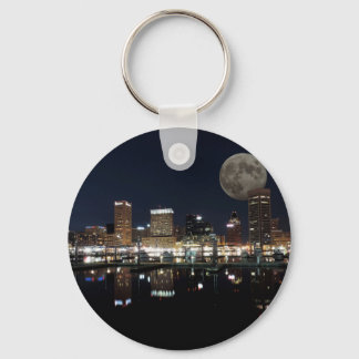 Downtown Baltimore Maryland Night Skyline Moon Keychain