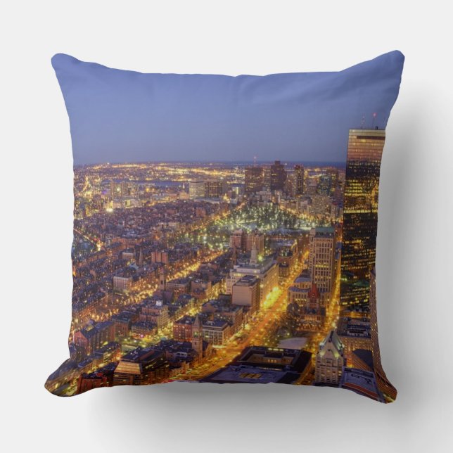 Downtown Boston and Hancock Tower Throw Pillow (Front)