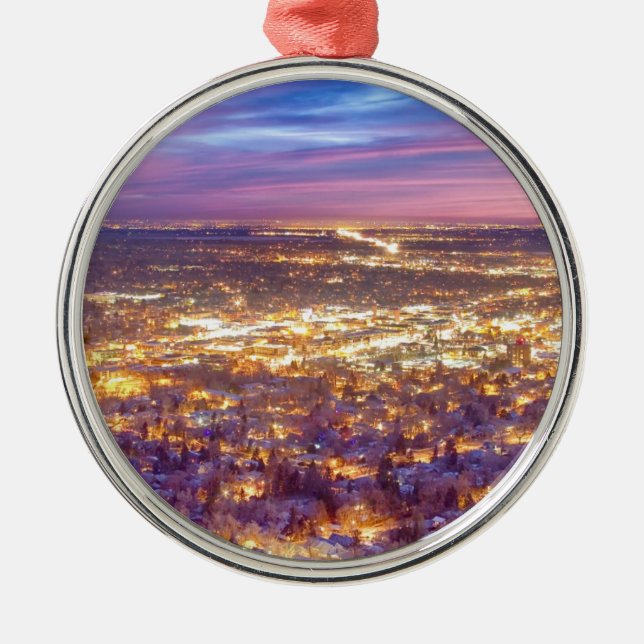 Downtown Boulder Colorado City Lights Sunrise Metal Ornament (Front)