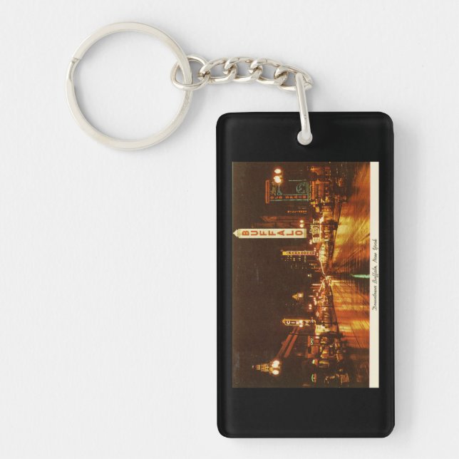 Downtown Buffalo NY at Night Vintage Style Keychain (Front)