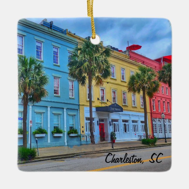 Downtown Charleston, SC Colourful Buildings Ceramic Ornament (Front)