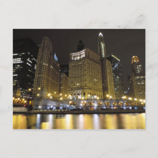Downtown Chicago on the Chicago River at Night Postcard