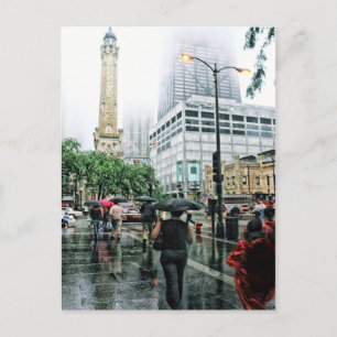 Downtown Chicago Rainy Day Postcard