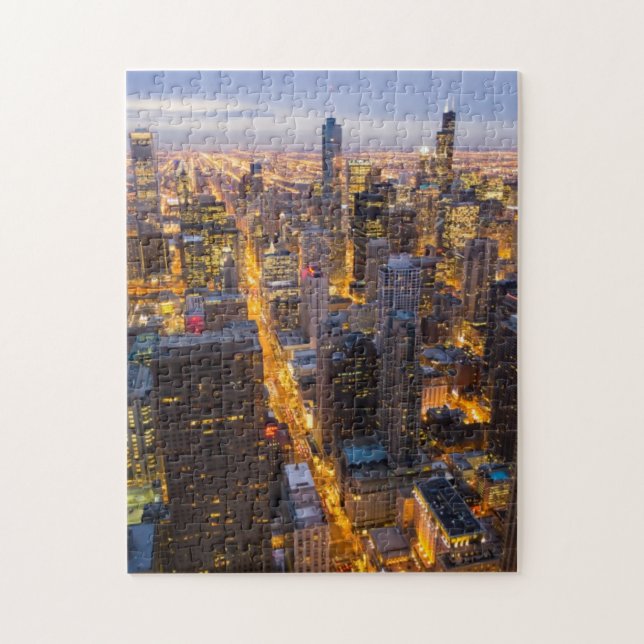 Downtown Chicago skyline at dusk Jigsaw Puzzle (Vertical)