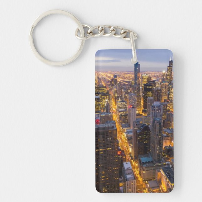 Downtown Chicago skyline at dusk Keychain (Front)