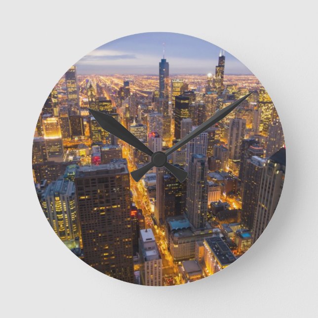 Downtown Chicago skyline at dusk Round Clock (Front)