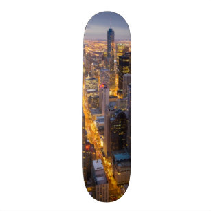 Downtown Chicago skyline at dusk Skateboard